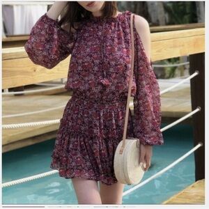 Misa Los Angeles Floral Tiered Long Sleeve Mini dress ColdShoulder